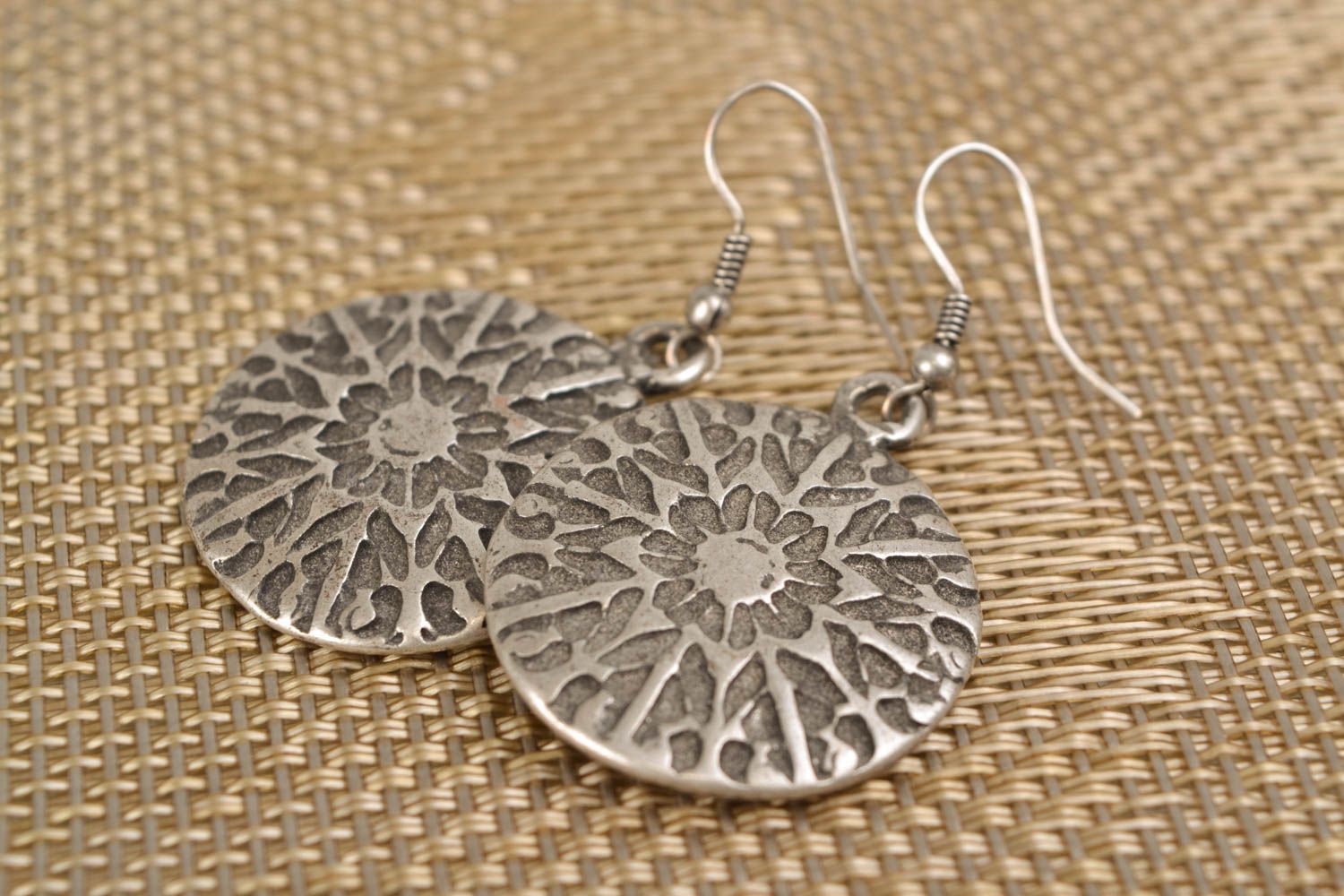 Round earrings made of hypoallergenic metal Snowflakes photo 1