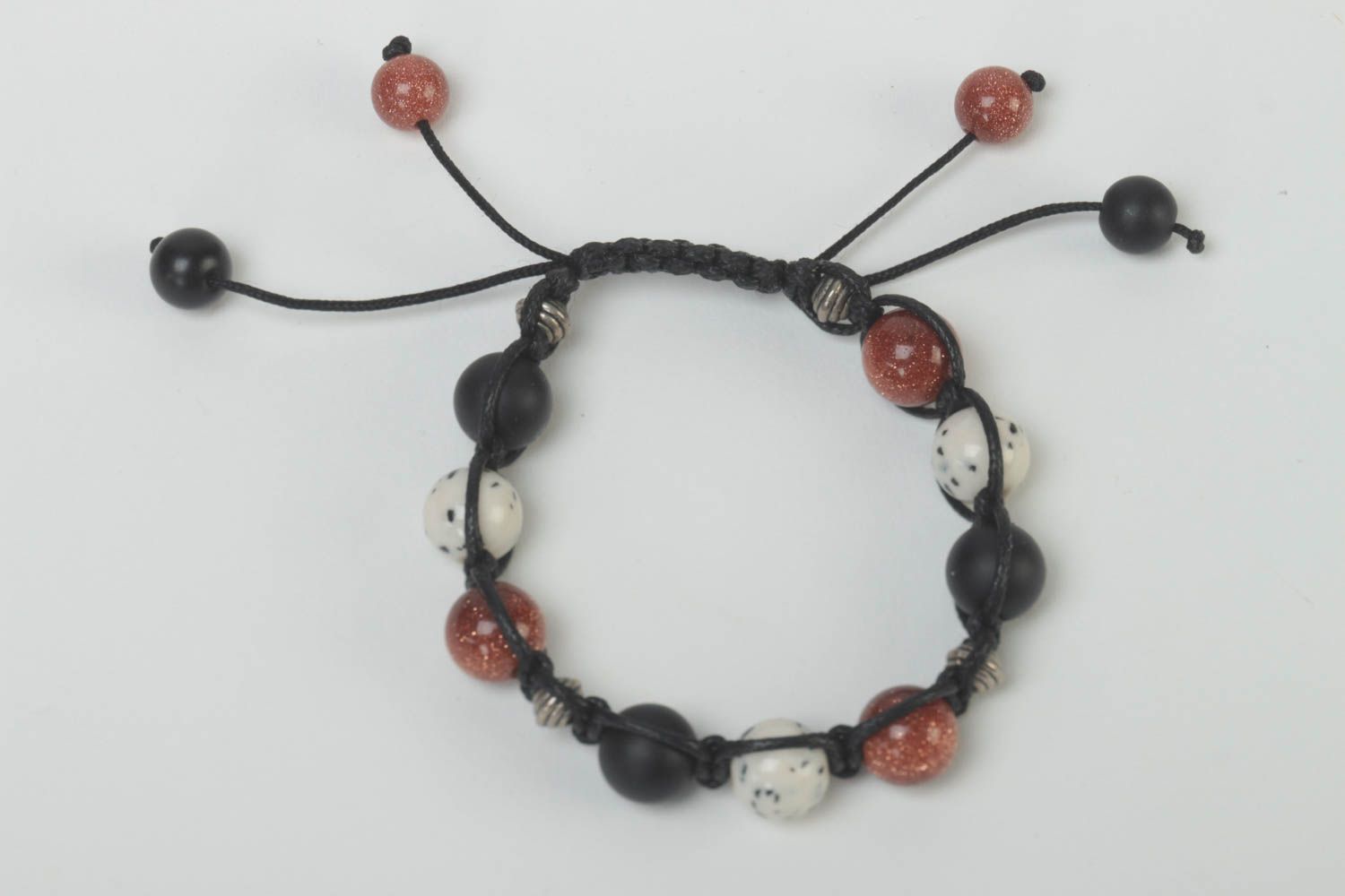 Unusual handmade gemstone bead bracelet woven cord bracelet cool jewelry photo 3
