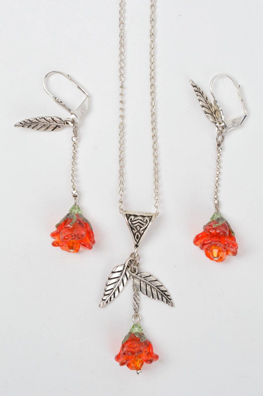 Long earrings stylish pendant flower jewelry set handmade accessories gift photo 2