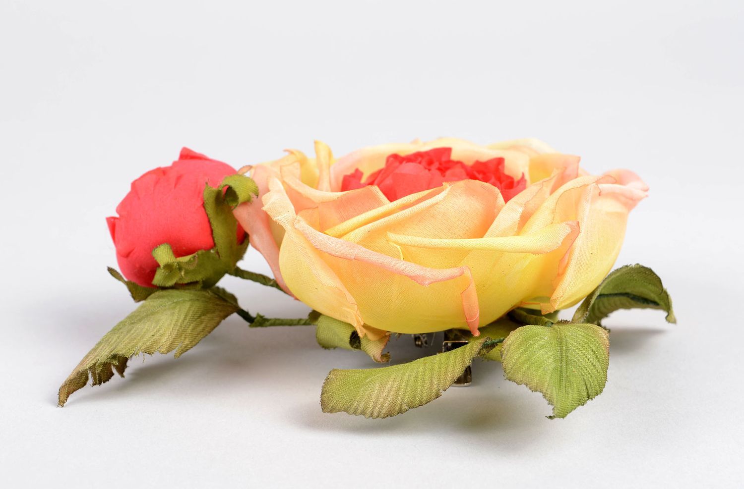 Broche Barrette fleur grande rose faite main en soie Cadeau pour femme photo 2