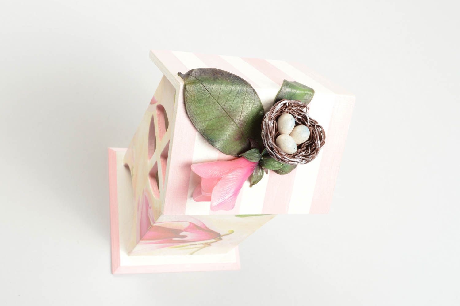 Teebeutel Aufbewahren handgefertigt Holz Box Küchen Zubehör mit Blumen bemalt foto 4