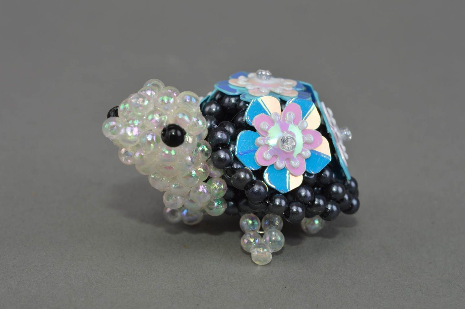 Figurine de tortue noire en perles de rocaille faite main jouet décoratif photo 3