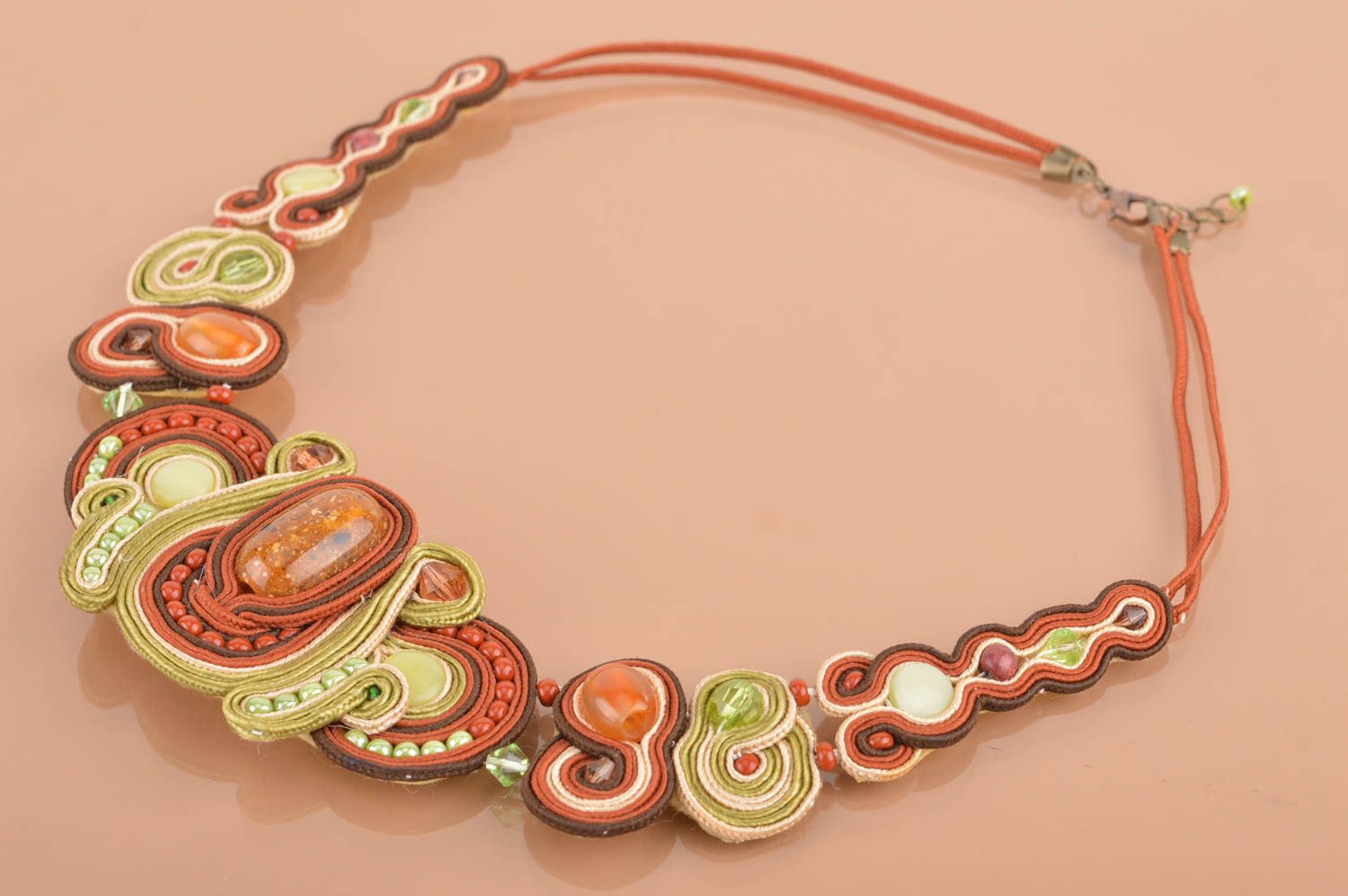 Beautiful unusual handmade designer massive soutache necklace with beads  photo 2