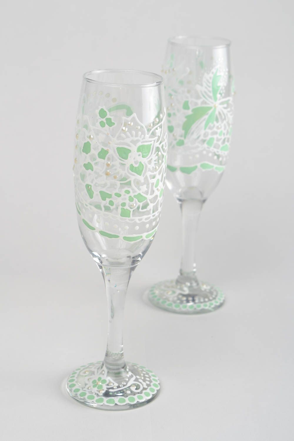 Handmade decorative wedding champagne glasses with tender painting 2 items photo 1