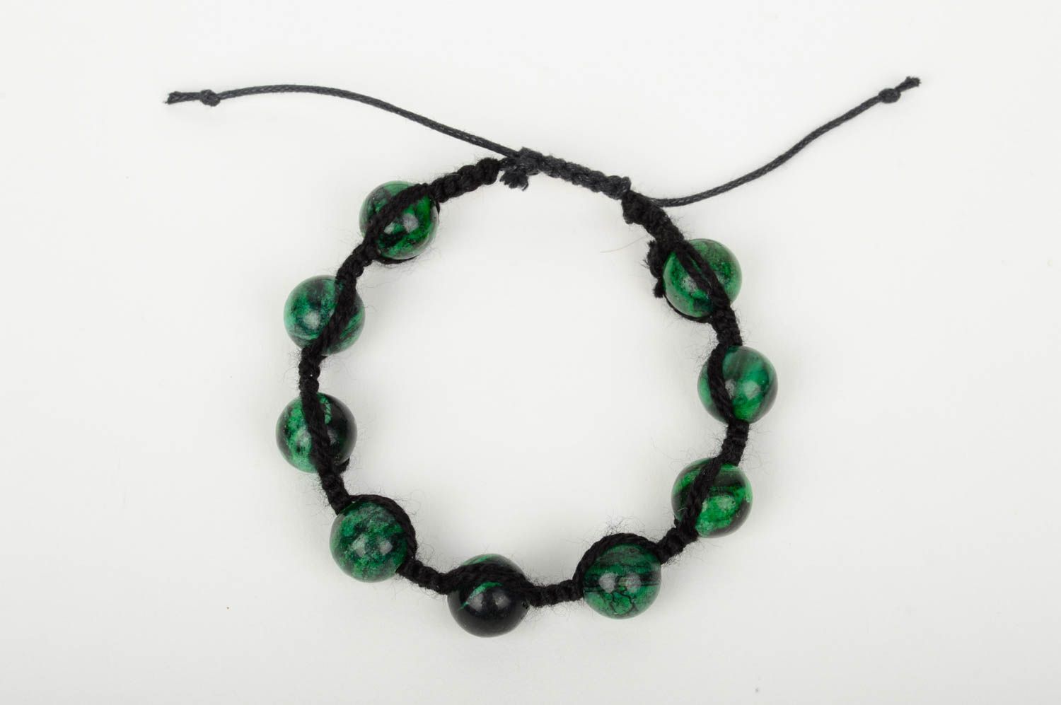 Bracelet textile Bijou fait main perles de malachite vertes Accessoire femme photo 5