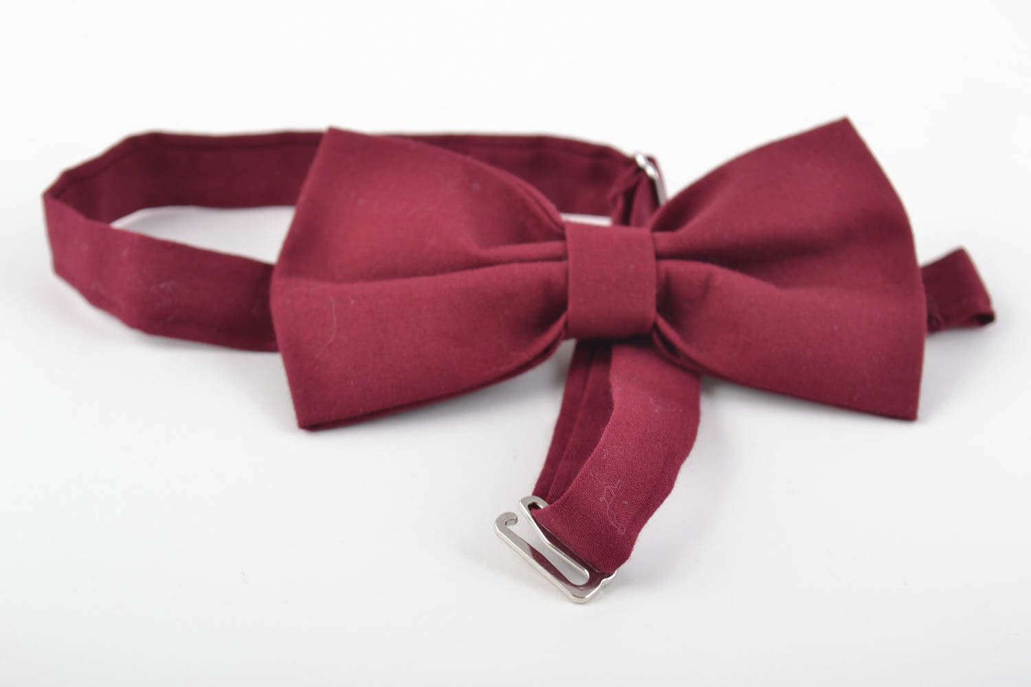 Unusual bright handmade designer claret fabric bow tie of adjustable size photo 4