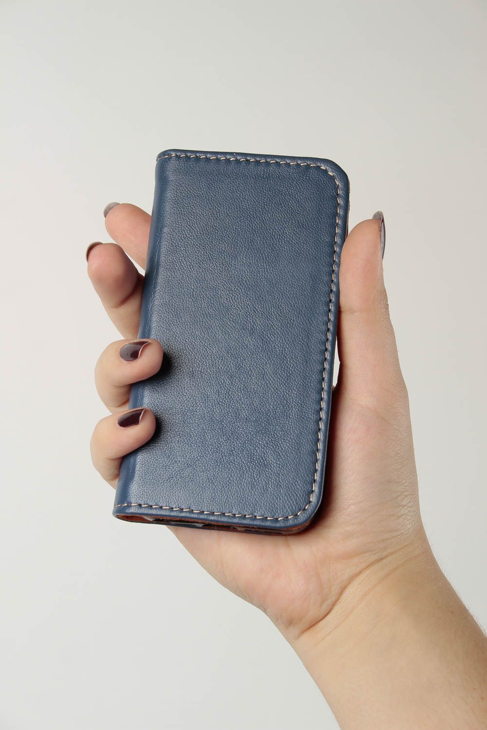 Housse smartphone cuir bleue faite main Étui téléphone portable Idée cadeau photo 1