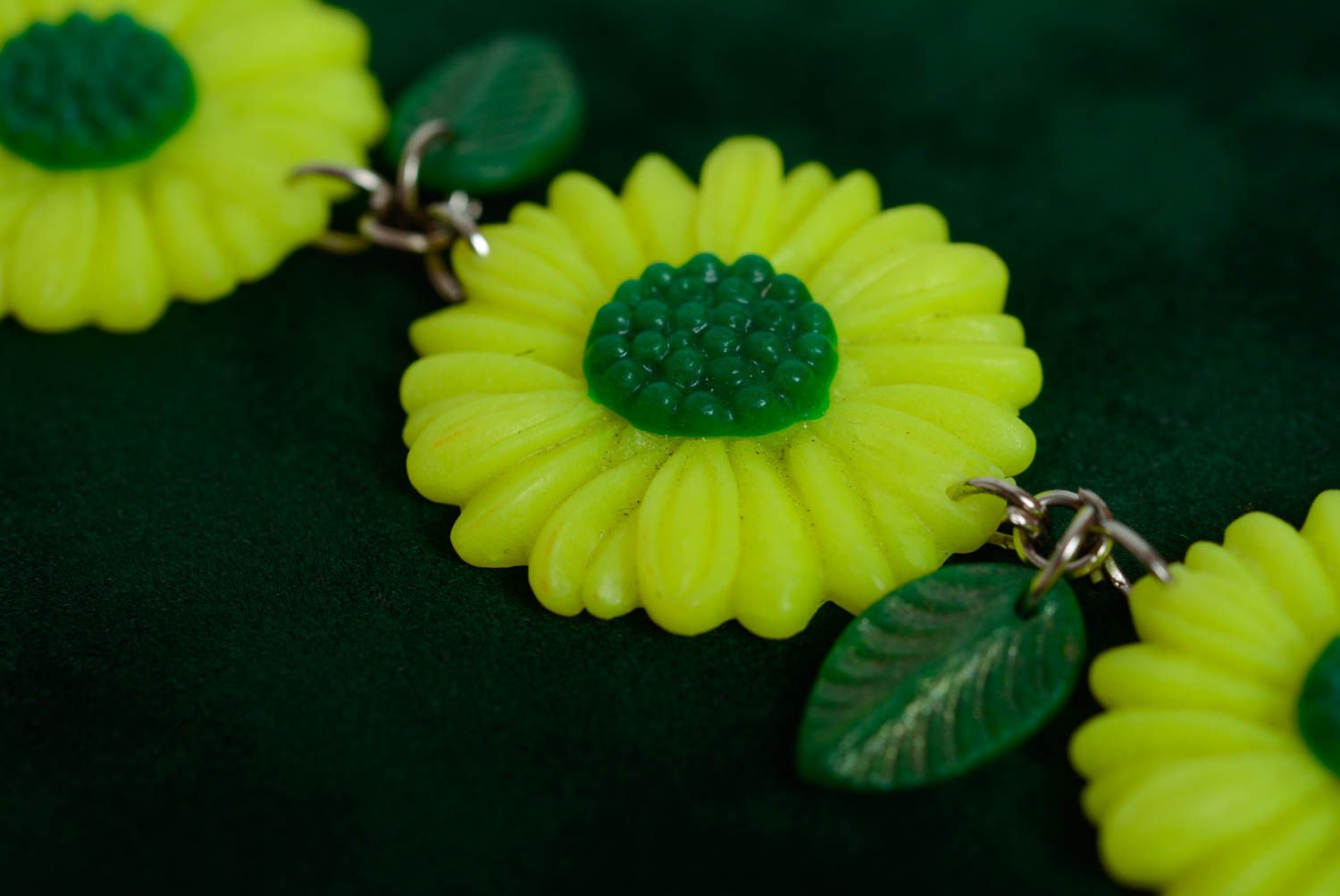Set of handmade designer plastic flower bracelets 3 pieces yellow orange and blue photo 5