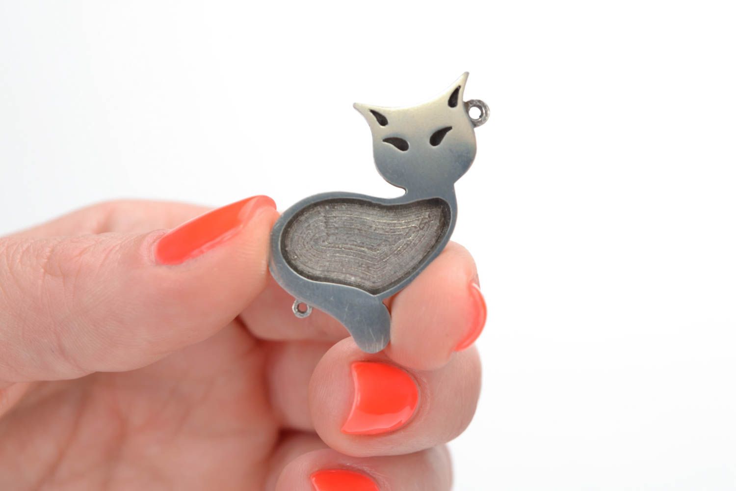 Support pour pendentif métallique chat fait main de créateur ébauche pour bijou photo 2