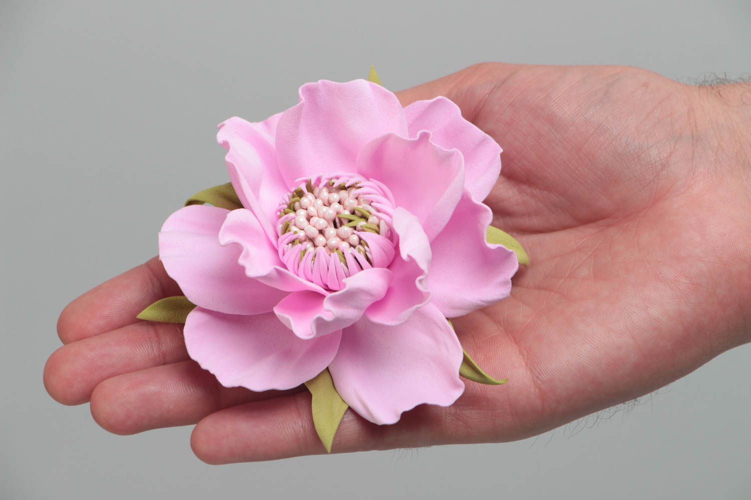 Pince à cheveux grande fleur rose en foamiran faite main originale accessoire photo 5