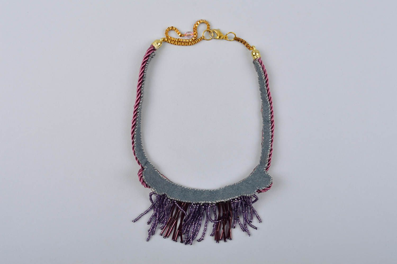 Handmade massive necklace unusual beaded jewelry lilac beautiful necklace photo 5