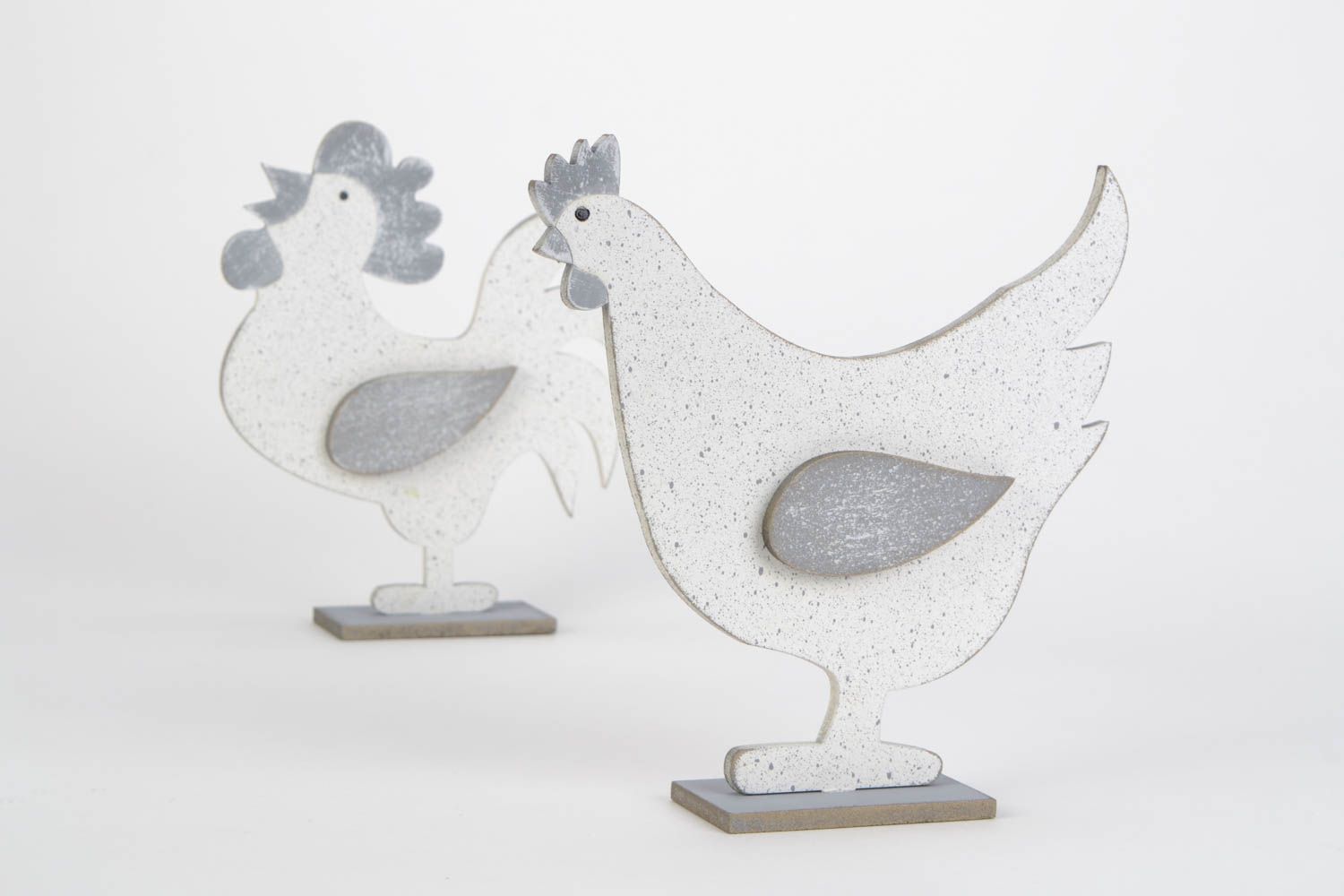 Figuras de madera contrachapada artesanales pintadas 2 piezas gallina y gallo foto 3