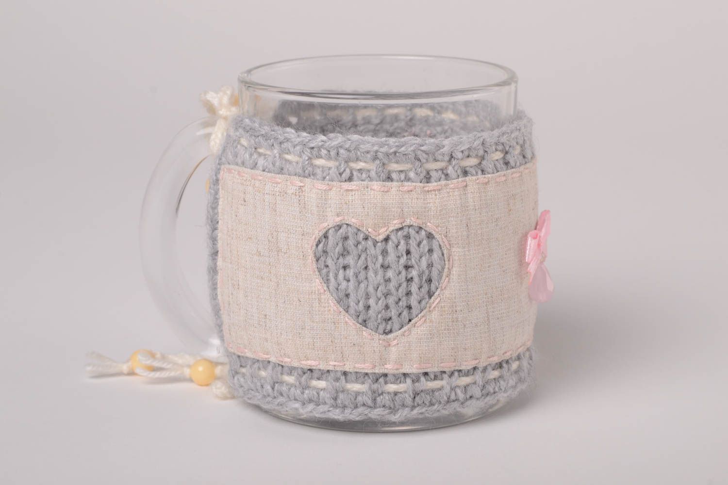 Couvre-tasse tricot fait main Pull pour mug textile au crochet lin fils design photo 1