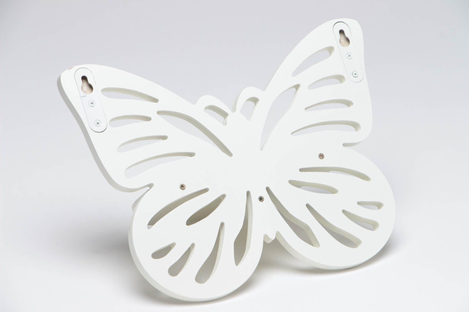 Handmade small decorative wall mounted MDF painted white shelf Butterfly photo 4