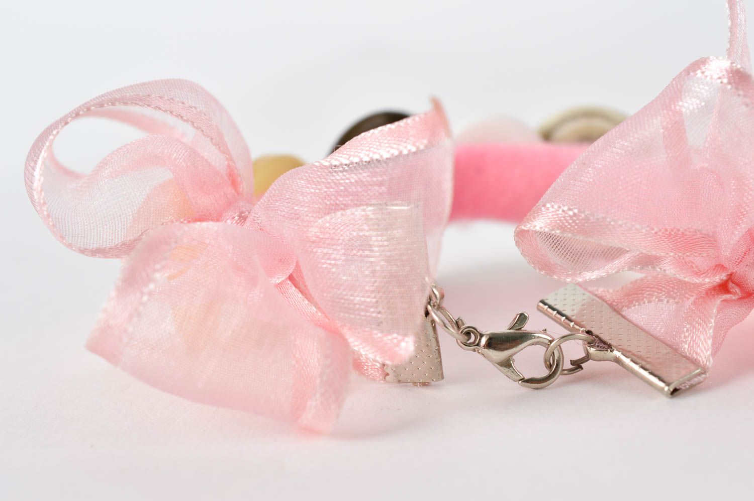 Handmade rosa Schmuck Set Collier Halskette Damen Armband Knöpfen und Schleifen foto 5