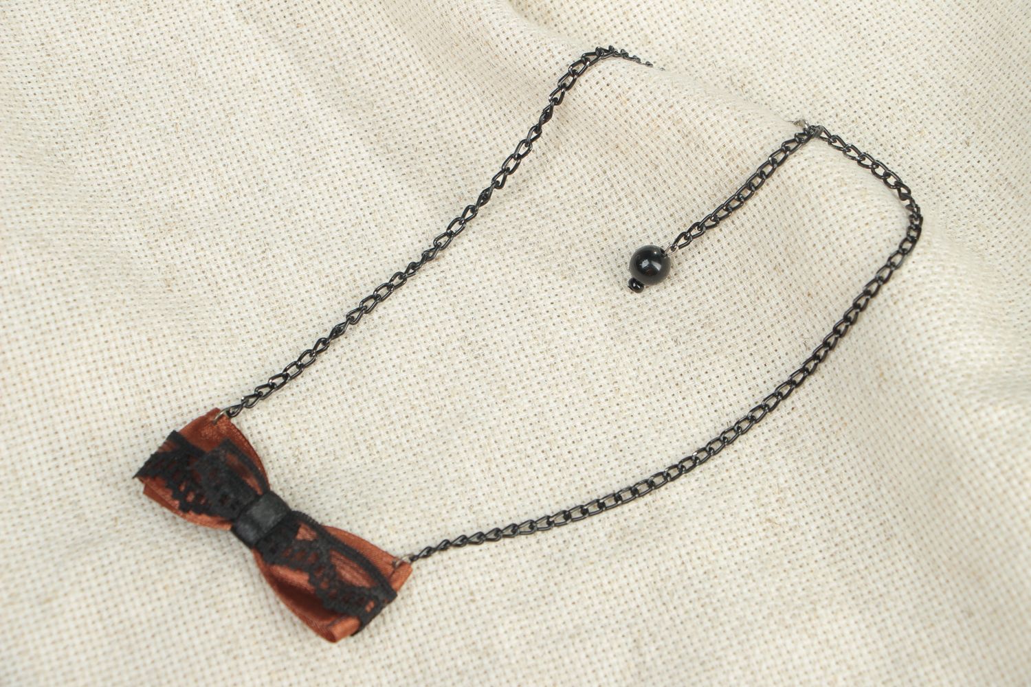 Handmade fabric bow pendant with chain photo 5