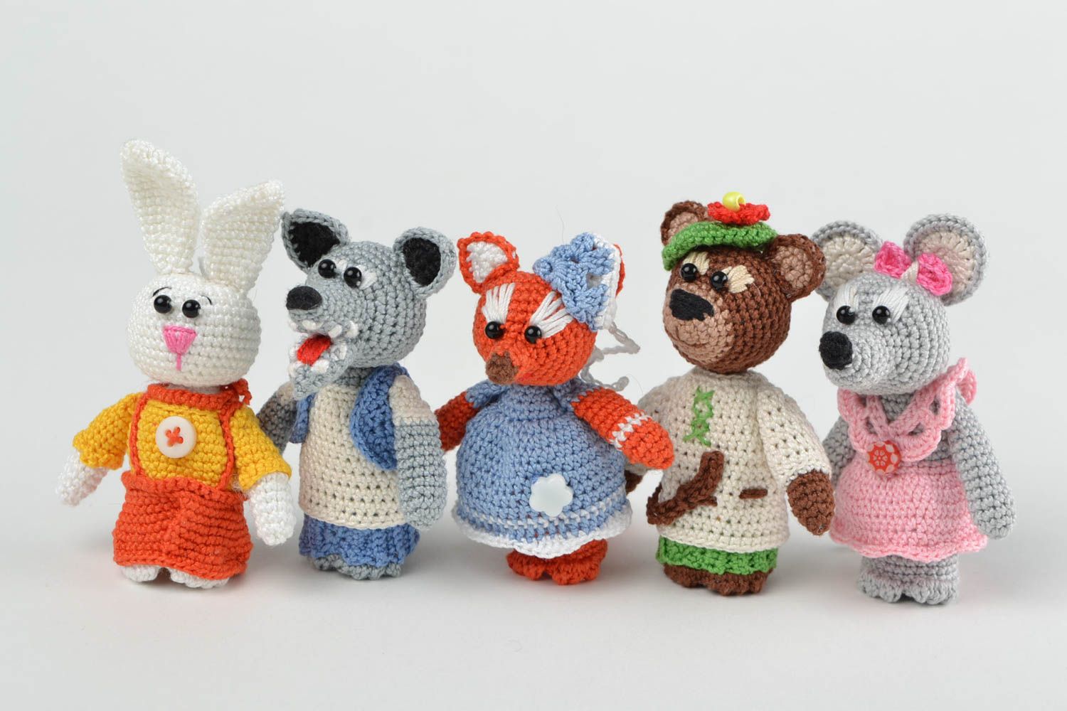 Marionnettes à doigt 5 Jouets fait main fils de coton au crochet Cadeau enfant photo 3
