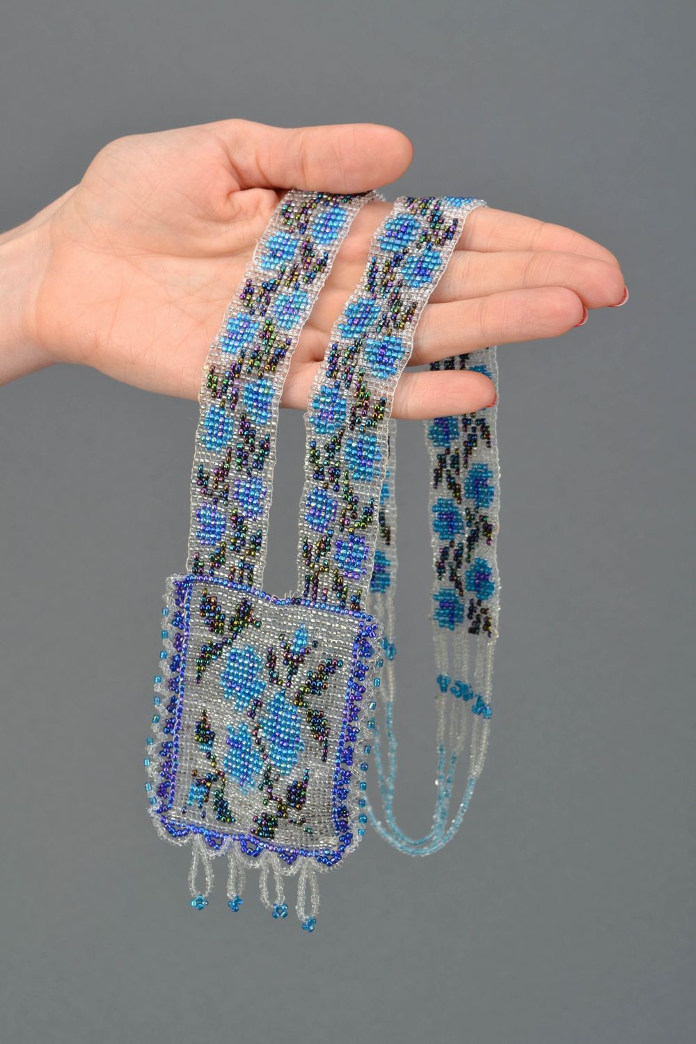 Handmade beaded necklace Blue Rose photo 2