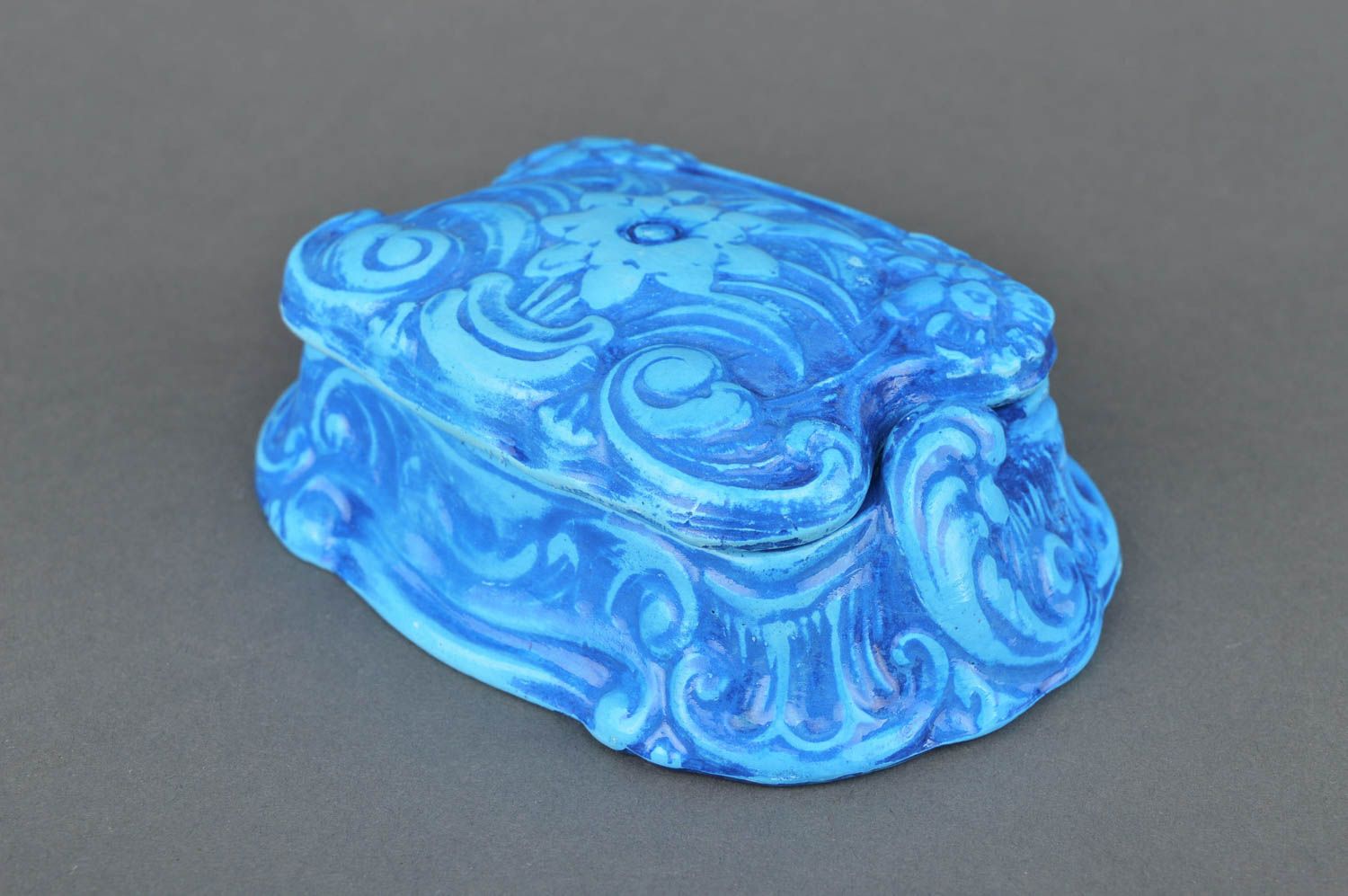 Joyero artesanal de yeso pintado azul caja para joyas regalo para mujer foto 2