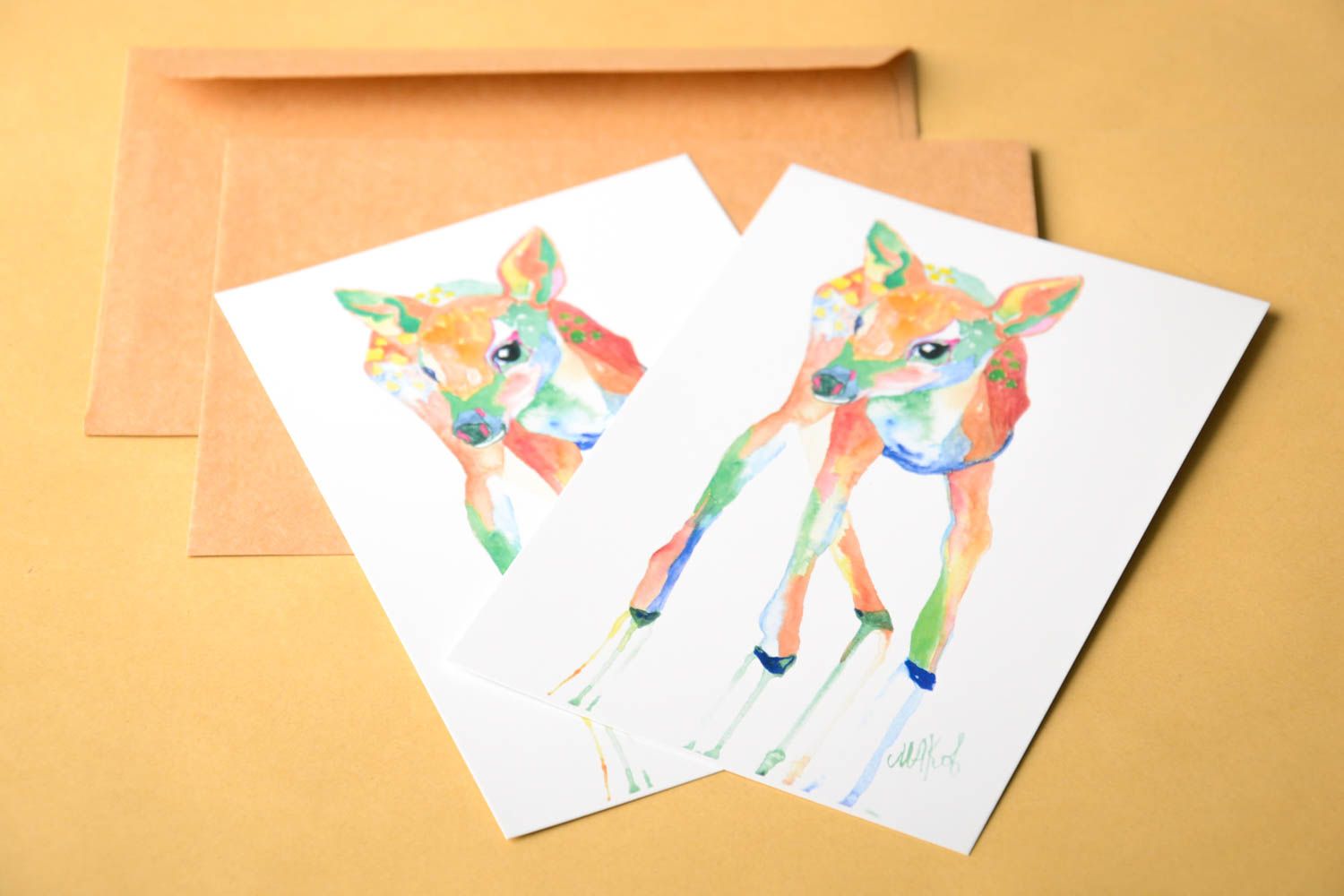 Открытки ручной работы красивые открытки две поздравительные открытки Бемби фото 1