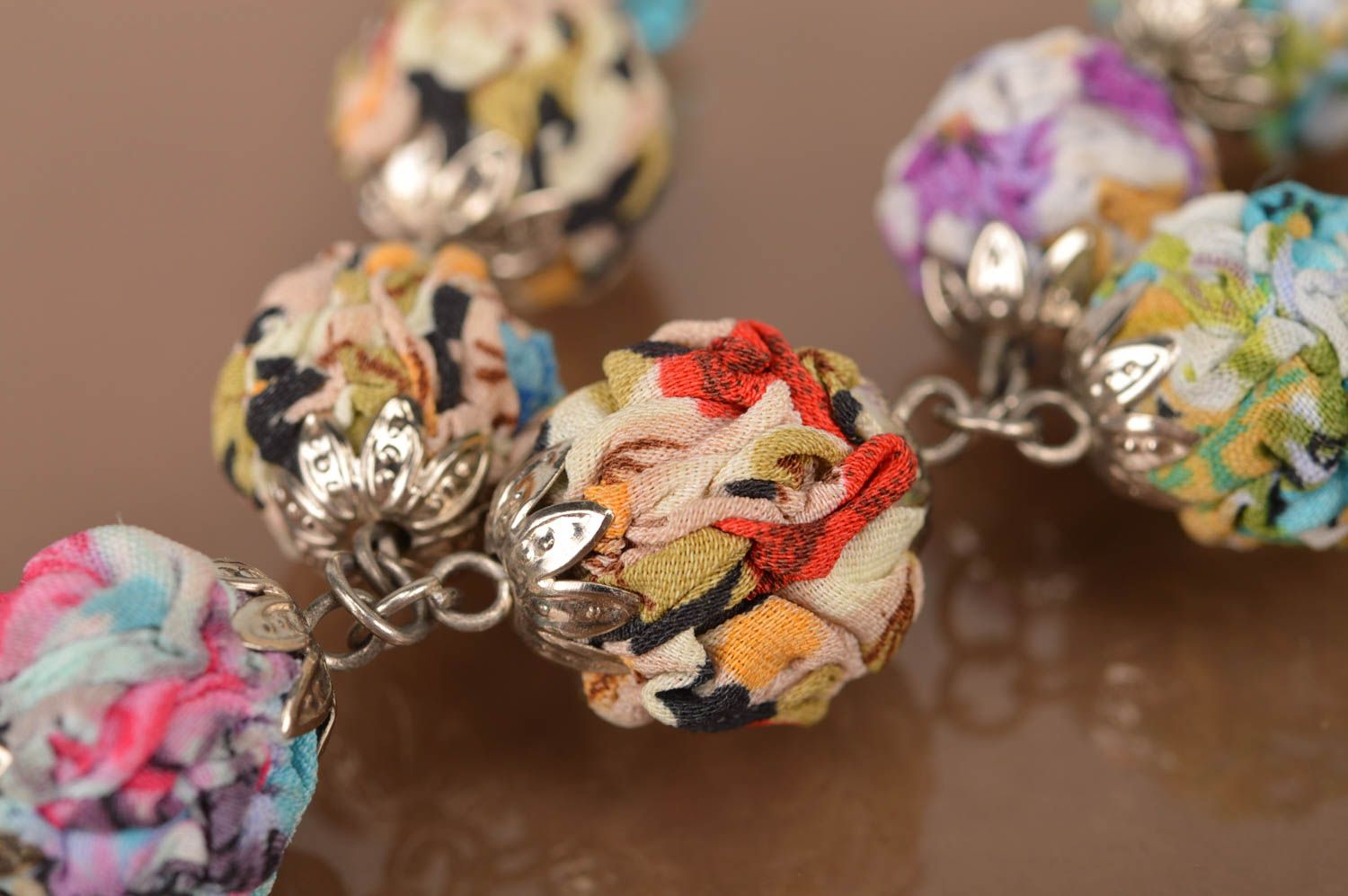 Stylish beautiful necklace handmade textile accessory designer jewelry photo 3