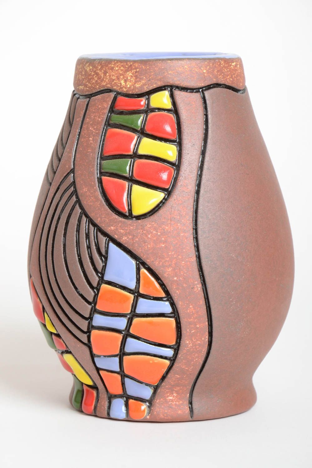 Vase argile fait main Déco maison Cadeau original céramique multicolore photo 2