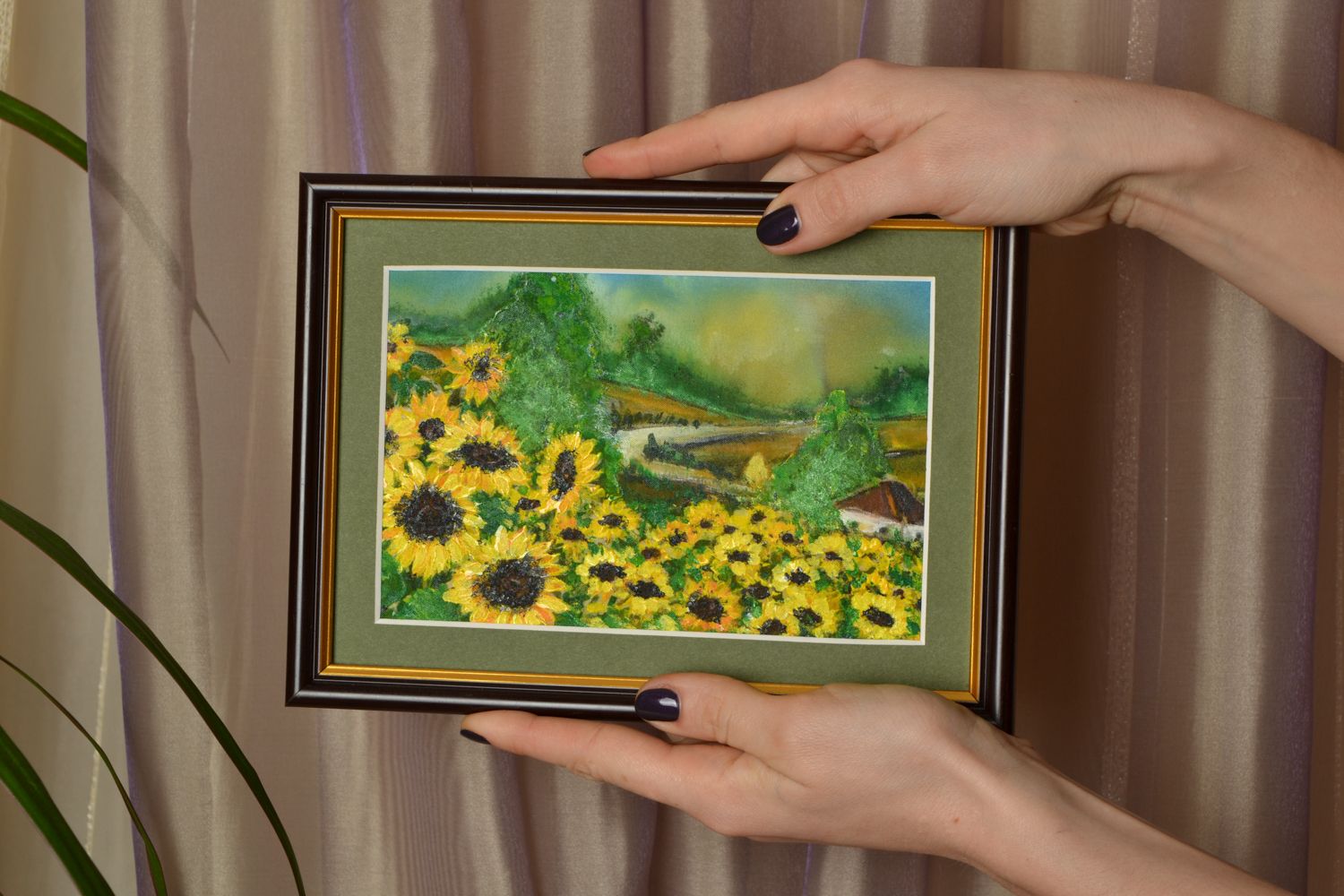 Acrylic painting on chiffon cloth Sunflowers Field photo 2