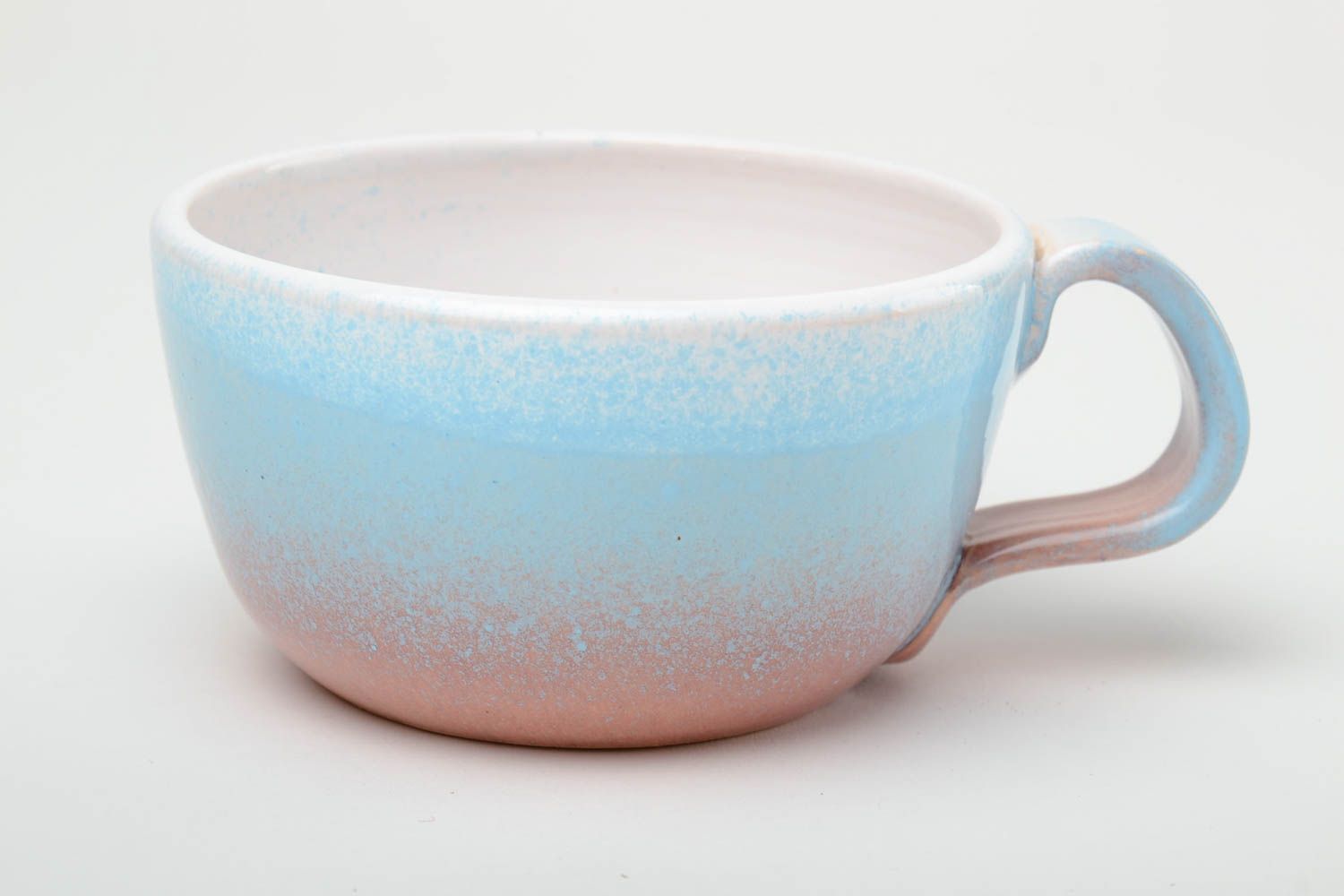 Глиняная чашка ручной работы расписанная глазурью и эмалью большая чайная 350 мл фото 4