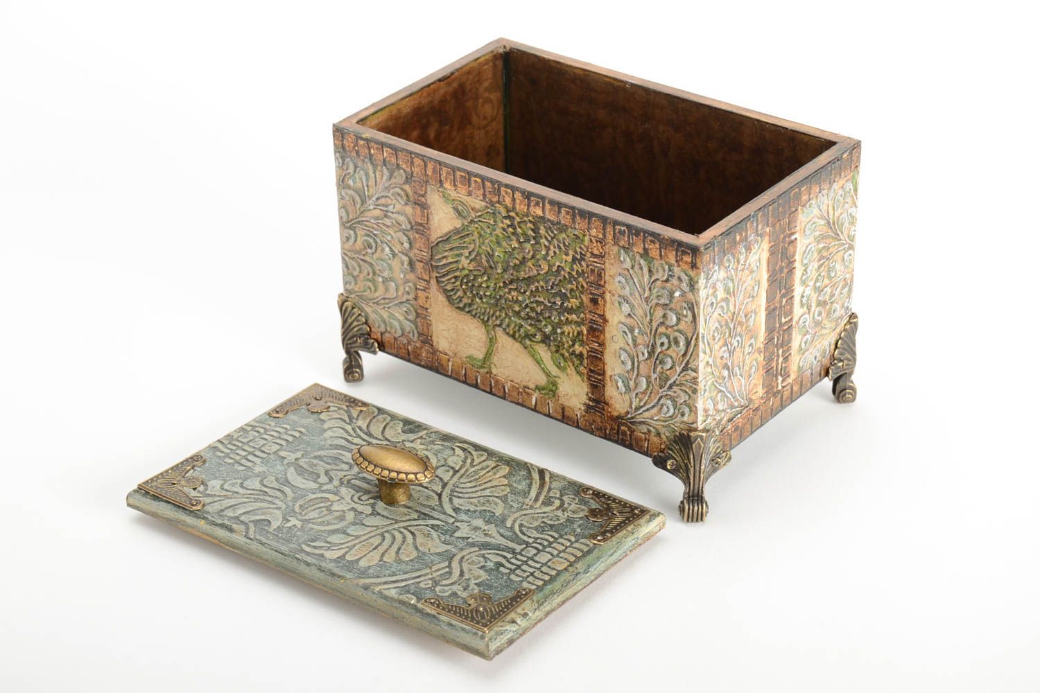 Caja de madera hecha a mano joyero original con decoupage objeto de decoración  foto 4