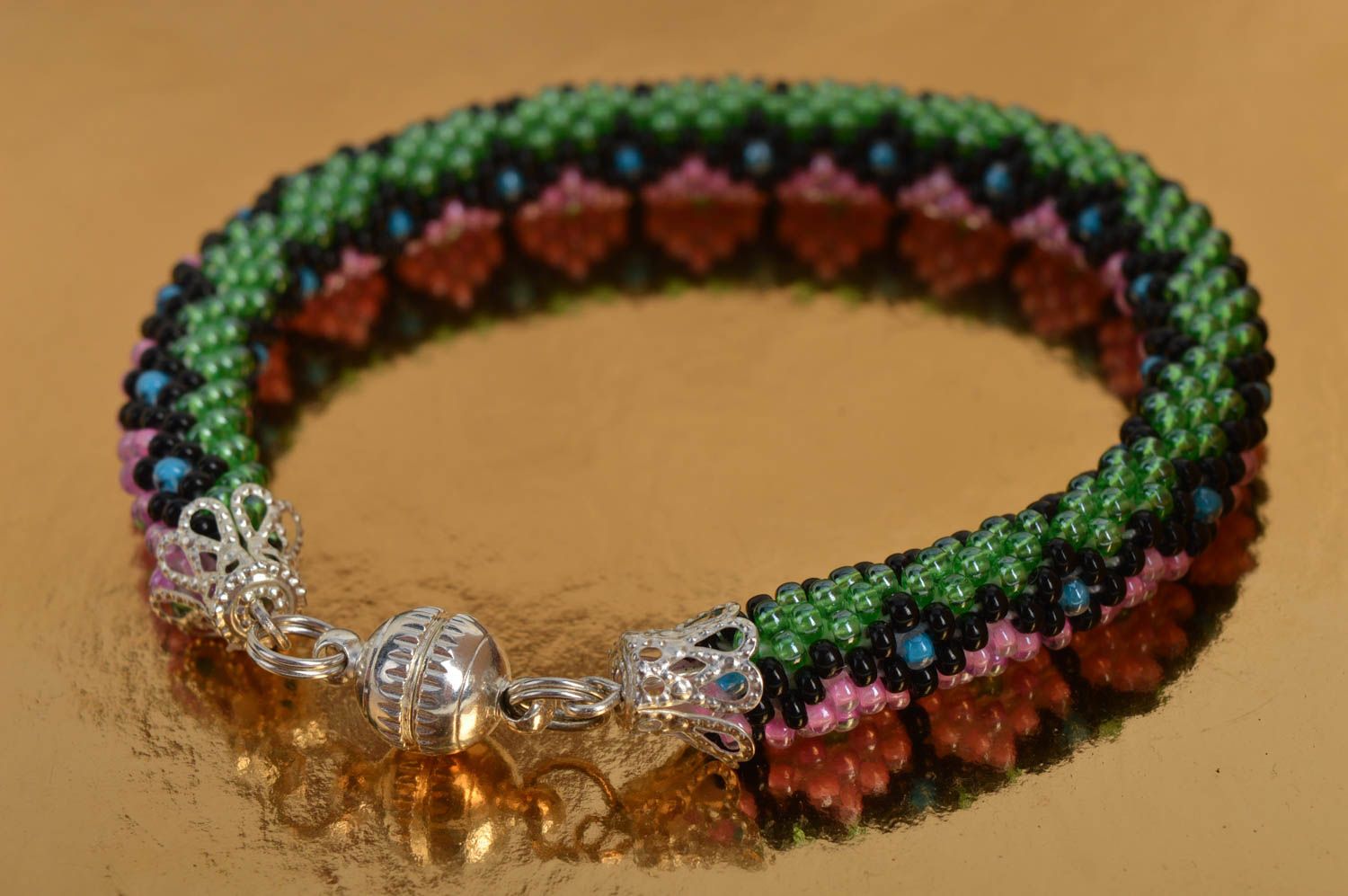 Bright seed beaded cord bracelet handmade jewelry unique accessories for woman photo 1
