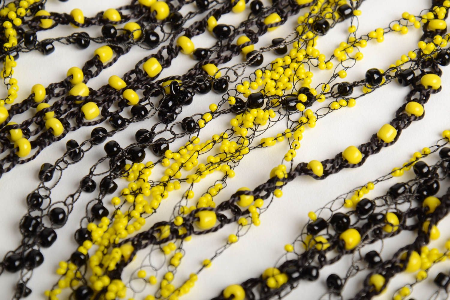 Handmade designer black and yellow multi row necklace crocheted of beads  photo 5