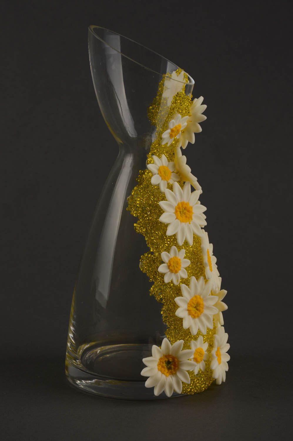 9 inches clear glass decorative vase with chamomile flowers décor 1,17 lb photo 3