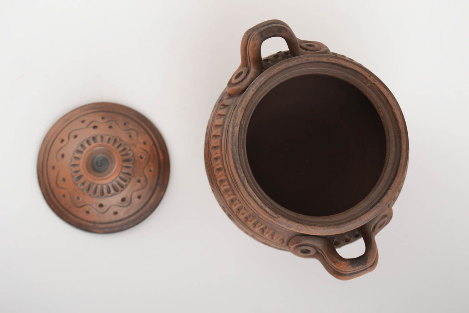 Small handmade designer ceramic pot for roasting molded of gray clay 300 ml photo 3