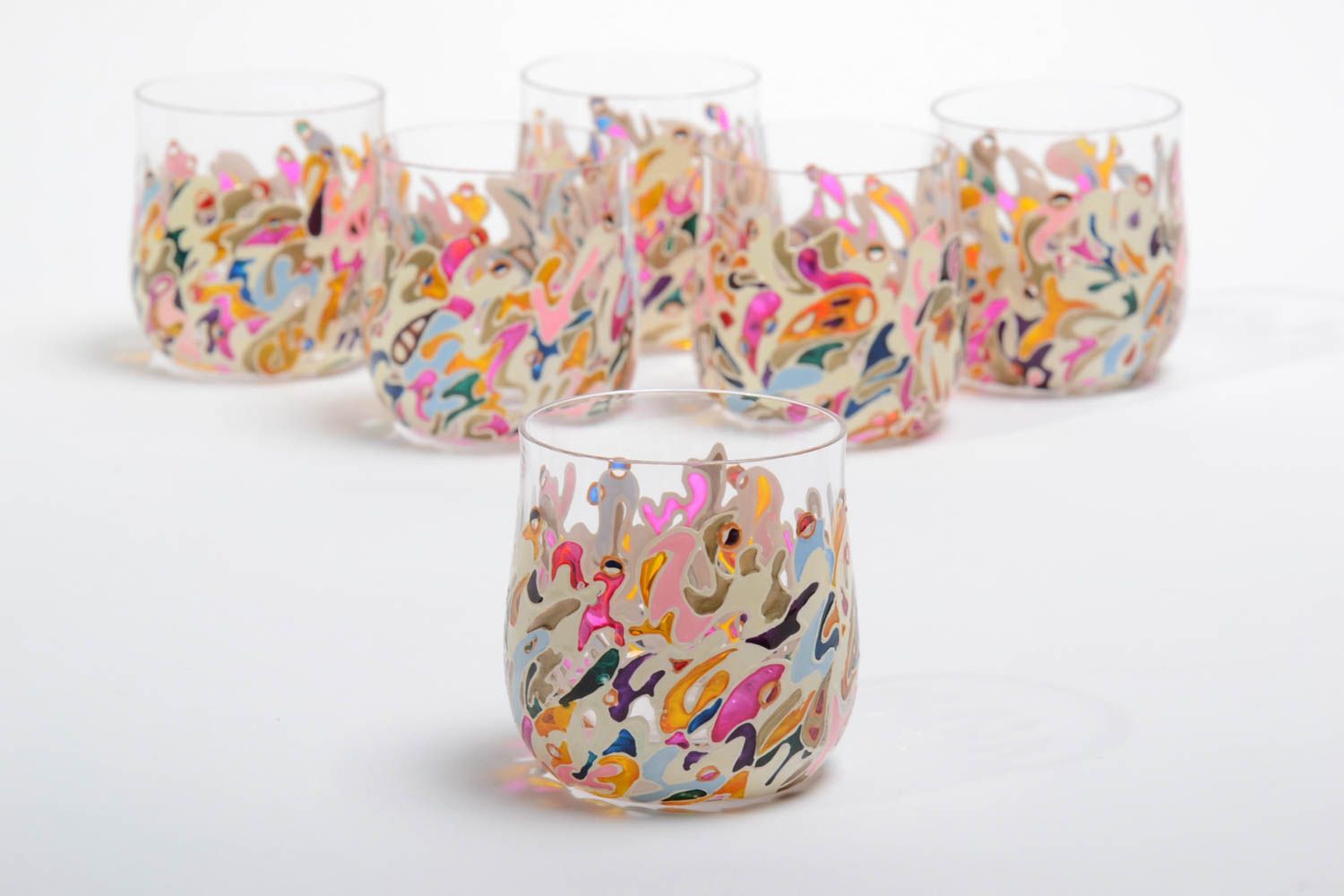 Ensemble de 6 petits verres 10 cl en verre tchèque peints de couleurs faits main photo 3