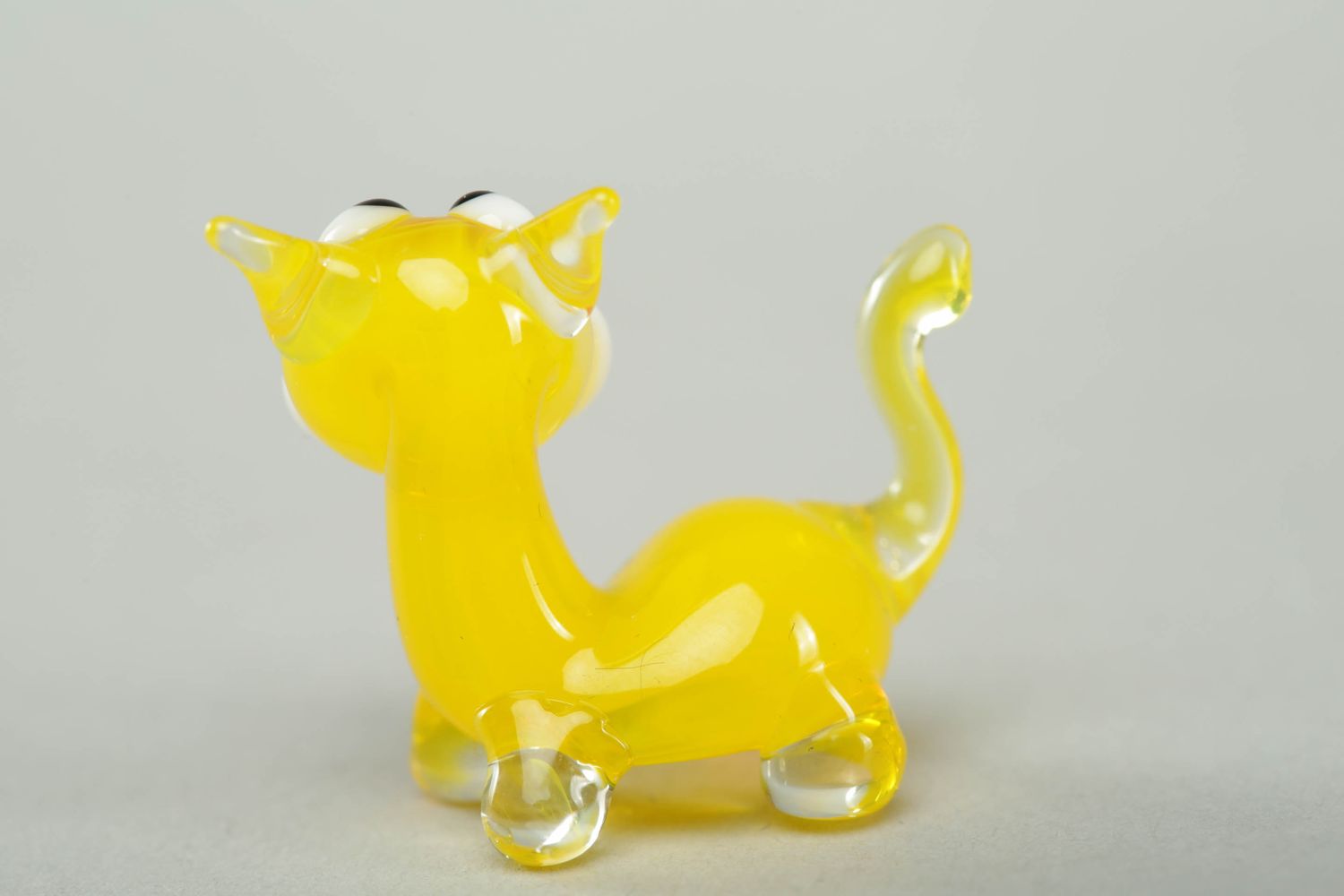Figurine en verre au chalumeau Chat jaune photo 2