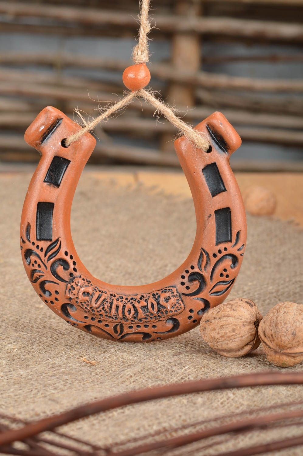 Handmade souvenir decorative wall hanging ceramic horseshoe for good luck photo 1