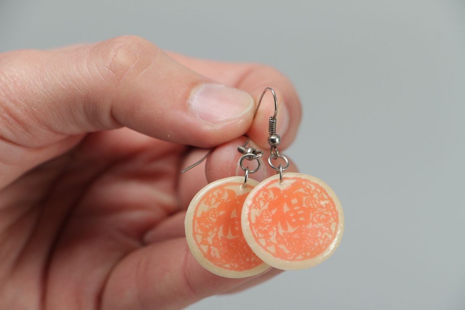 Round polymer clay dangle earrings photo 3