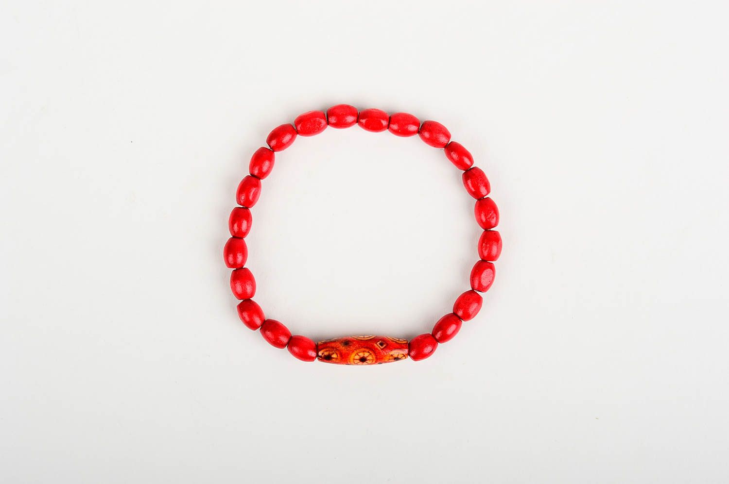 Bracelet perles de bois Bijou fait main rouge mode Accessoire pour femme photo 1