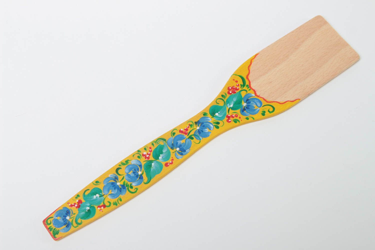 Желтая деревянная лопатка декоративная с Петриковской росписью ручной работы фото 2