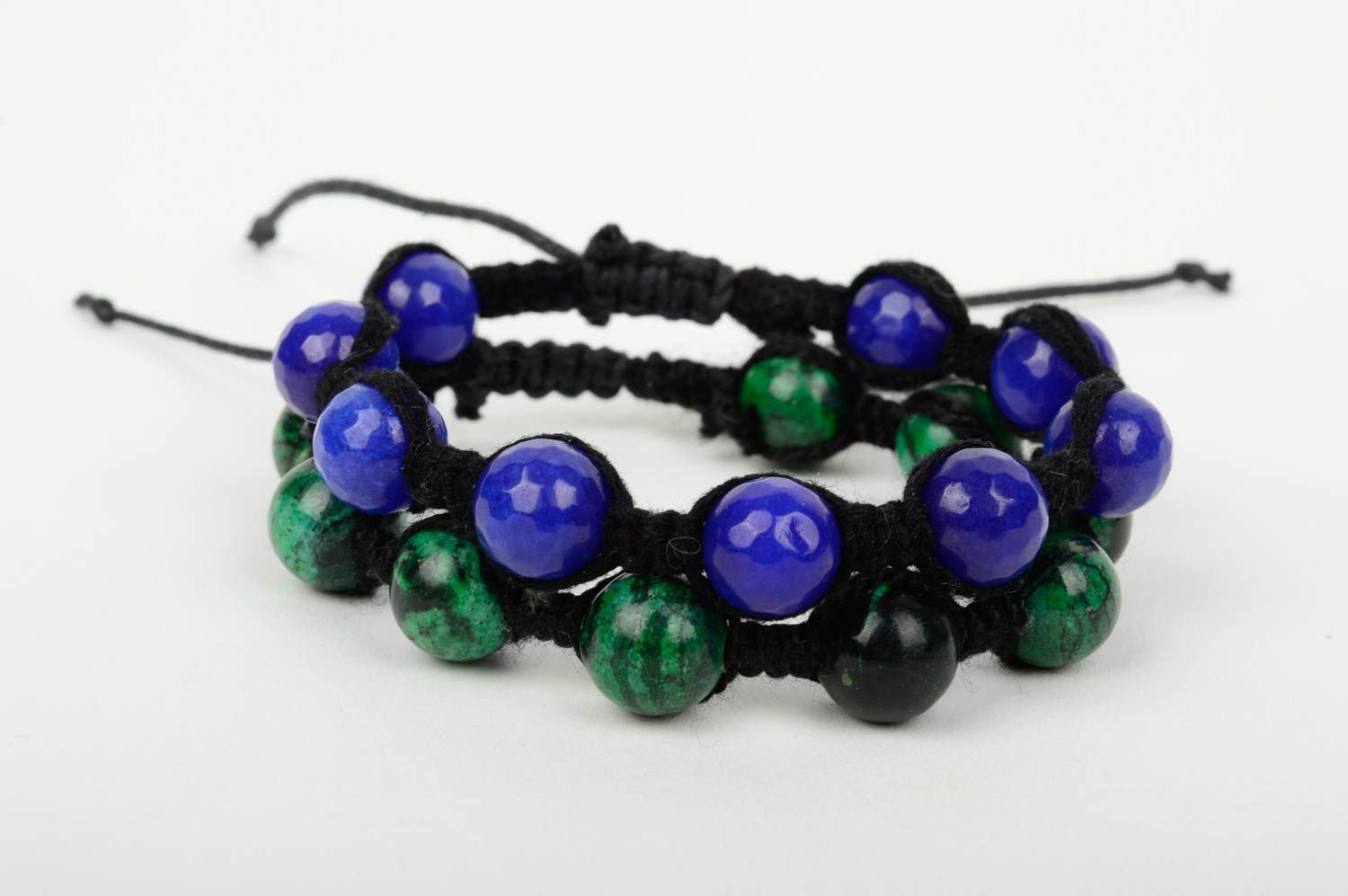 Bracelets textiles 2 Bijoux fait main vert-noir et bleu-noir Accessoires femme photo 2