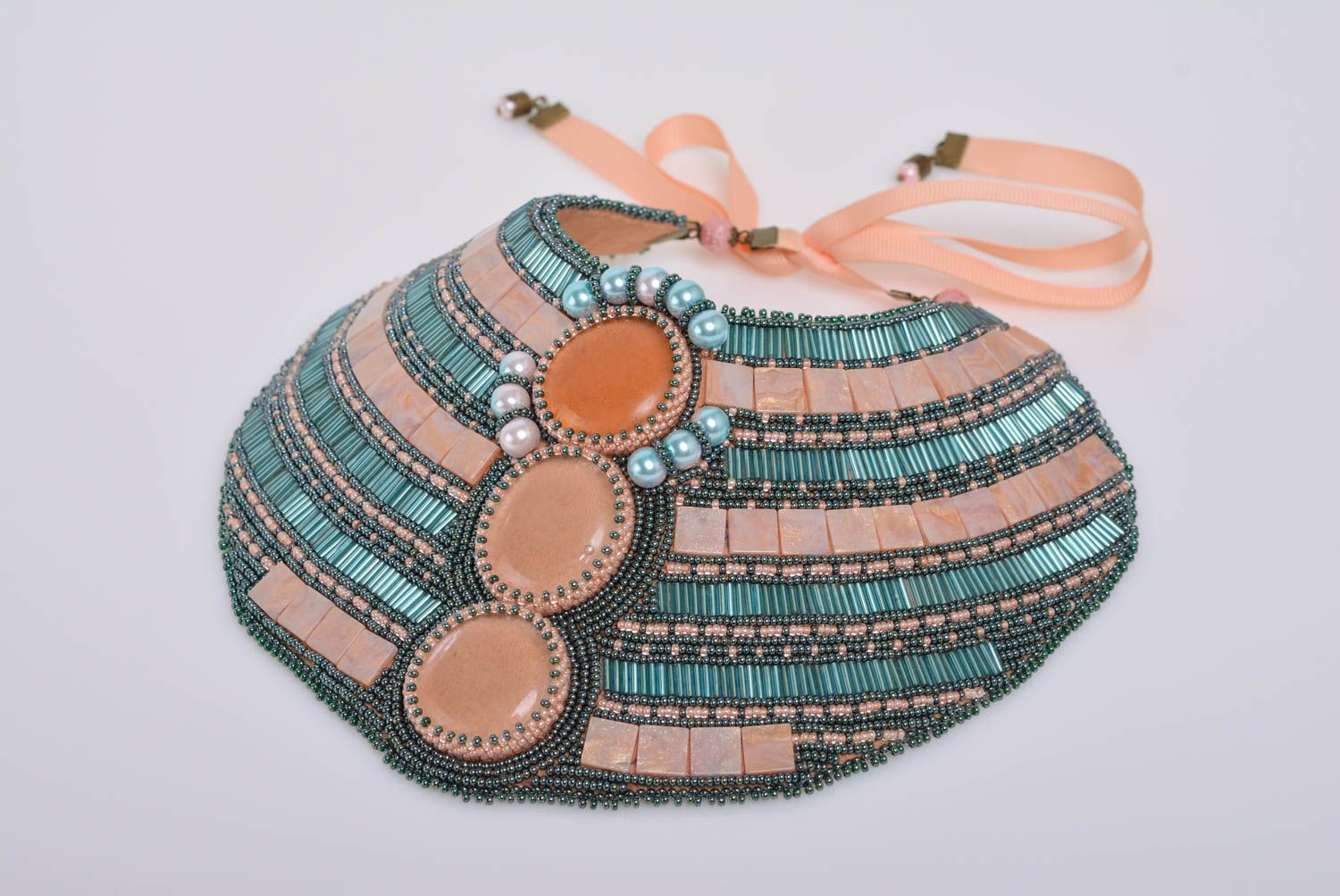 Collar grande de abalorios y cabujón artesanal original egipcio Cleopatra foto 3