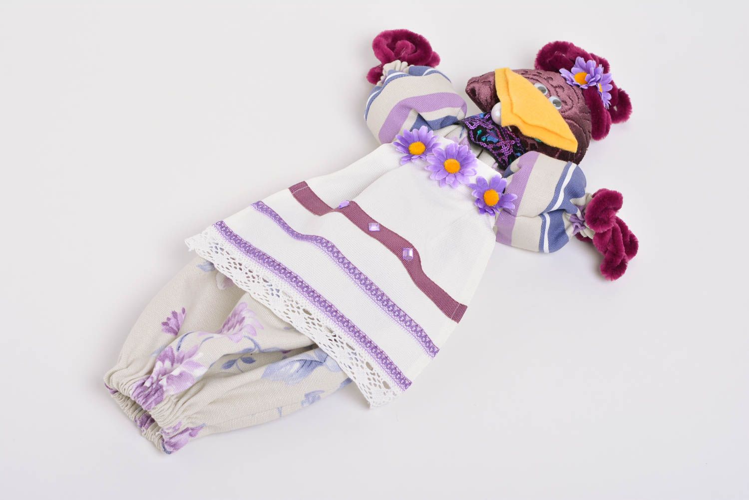 Handmade designer interior fabric soft toy for plastic bags storage Crow  photo 1