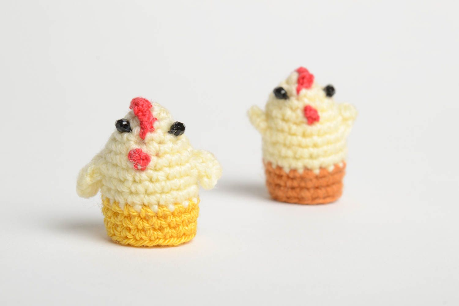 Tiny handmade toys crocheted beautiful toys chickens toys for kids 2 pieces photo 2