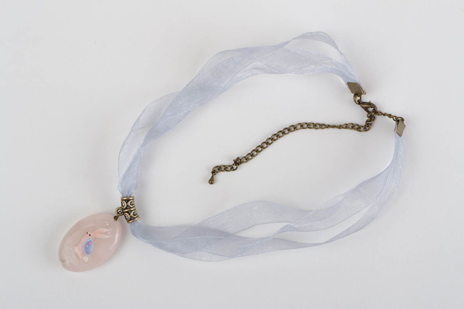 Pendentif ovale Bijoux fait main Accessoire femme en quartz rose lapin photo 7