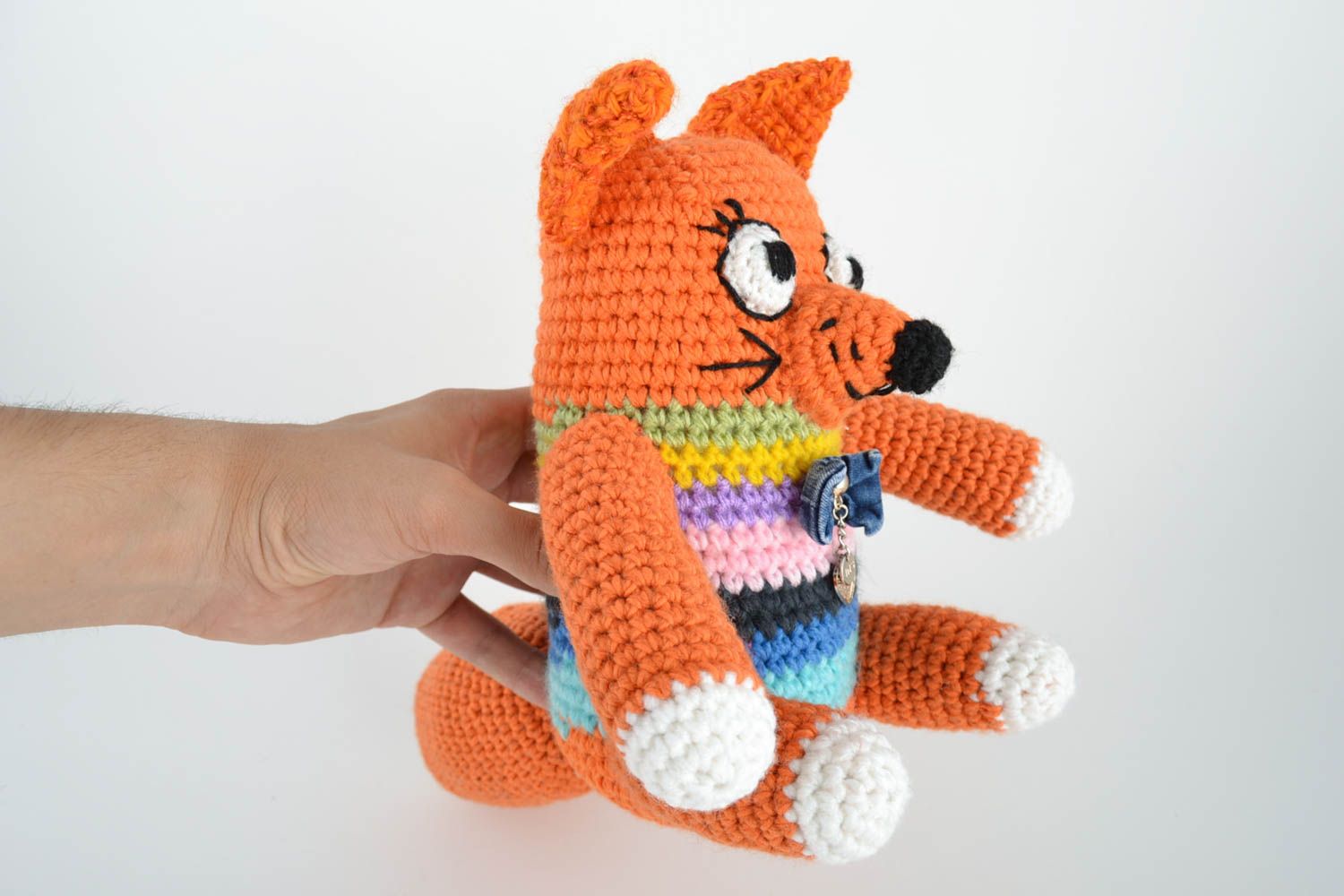 Handmade small designer crocheted soft toy cute ginger fox for children photo 5