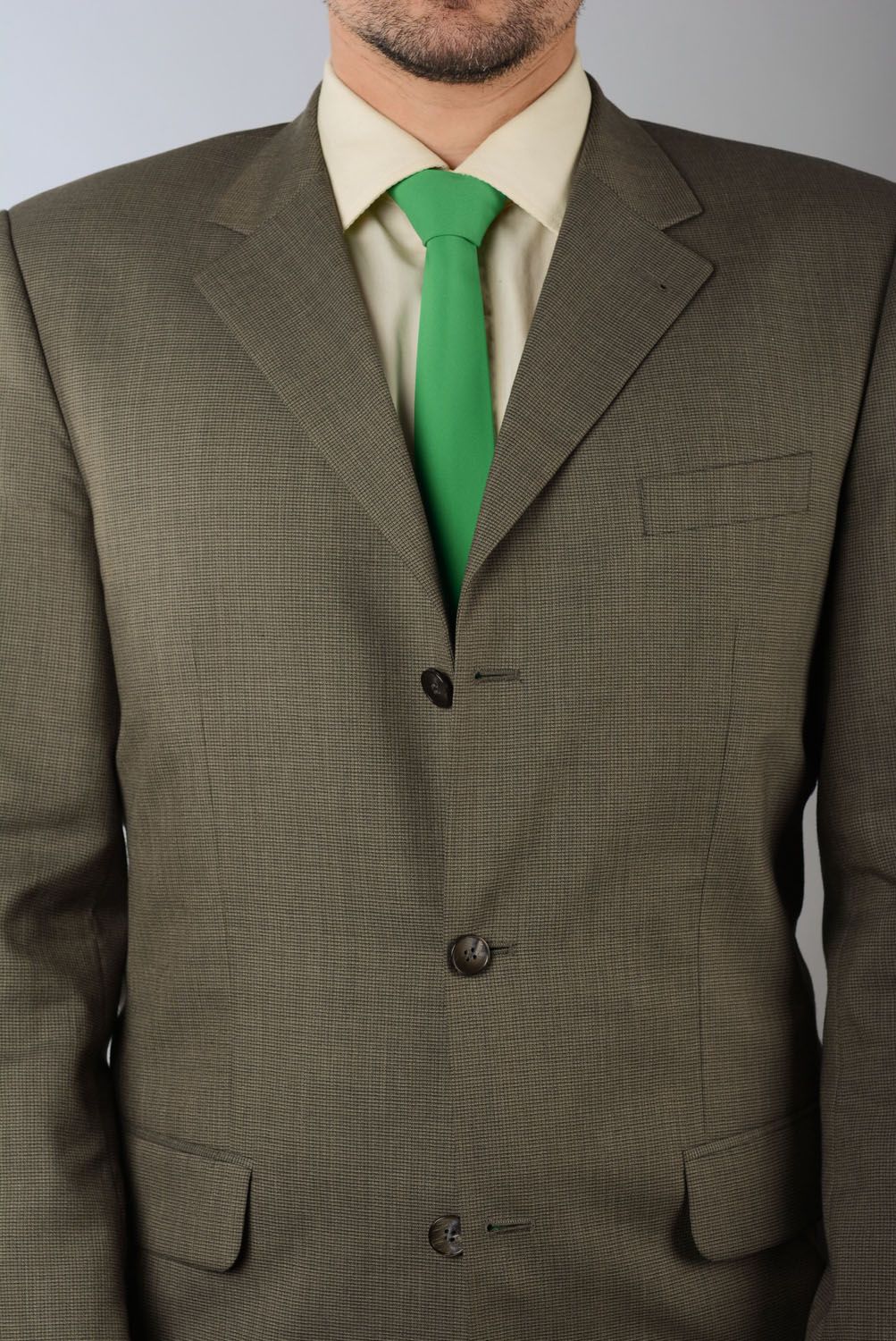 Cravate en gabardine verte faite main photo 4