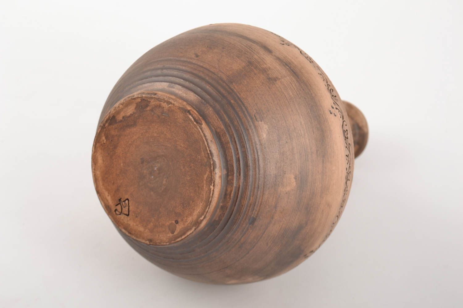 Belle cruche céramique sans anse avec ornements 2 litres faite main marron photo 5