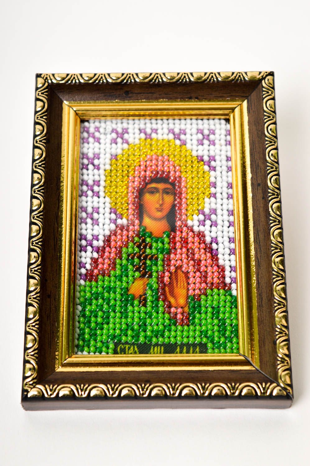 Handmade religious icon beadwork icon for decorative use home decor unique gifts photo 2
