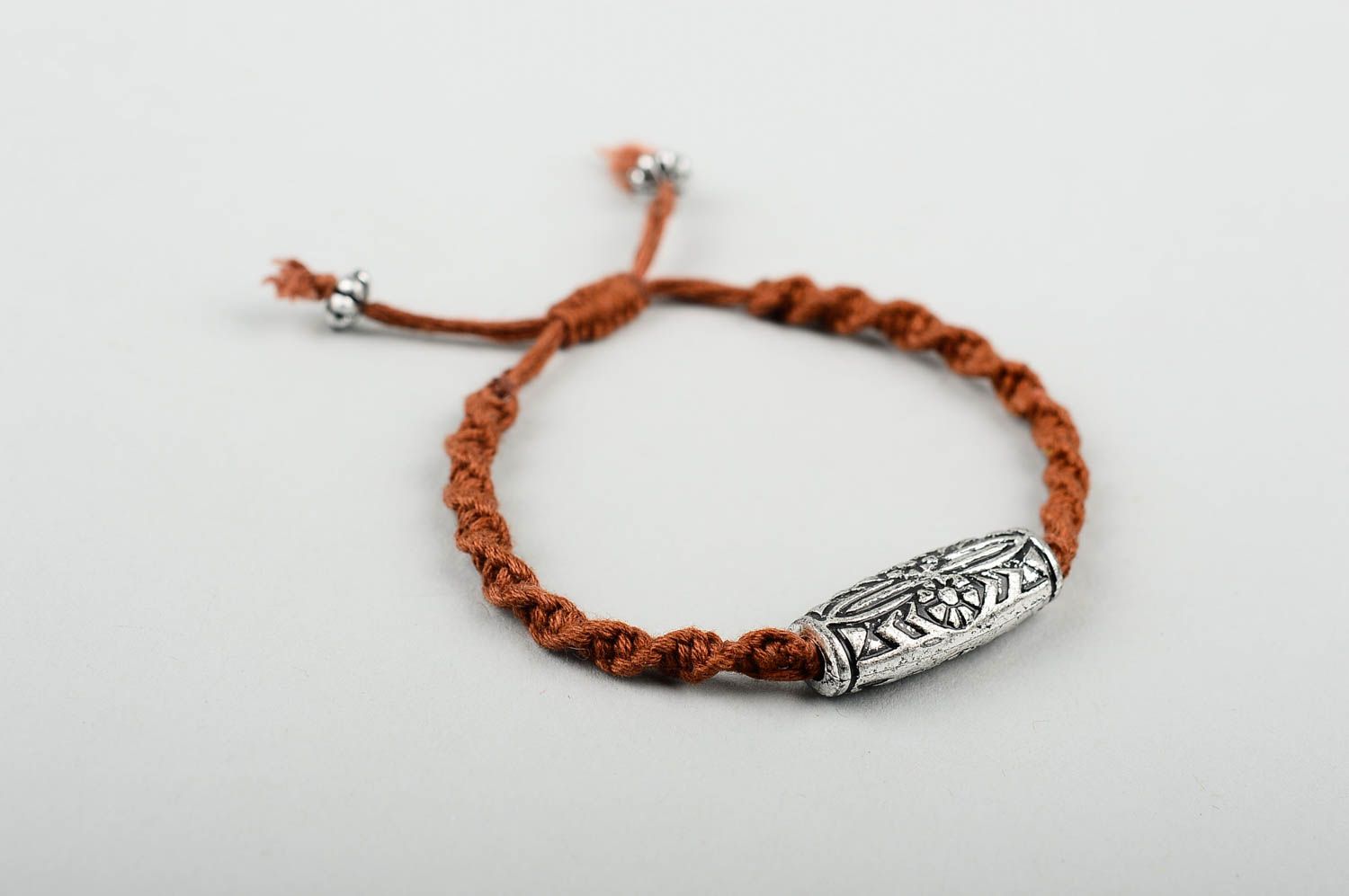 Handmade designer textile bracelet unusual brown bracelet female jewelry photo 3