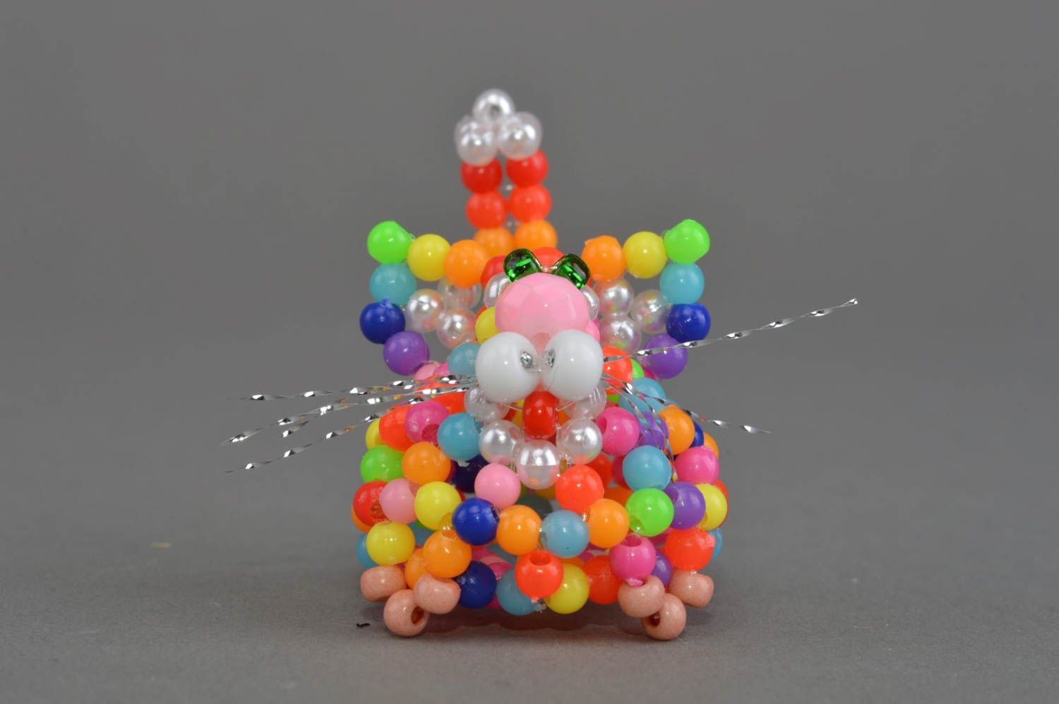 Chat en perles de rocaille figurine décorative faite main multicolore originale photo 2